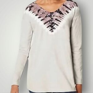 J. Jill Top Womens XS Petite Soft‎ & Relaxed Tie Dyed Tunic V-neck Long Sleeves